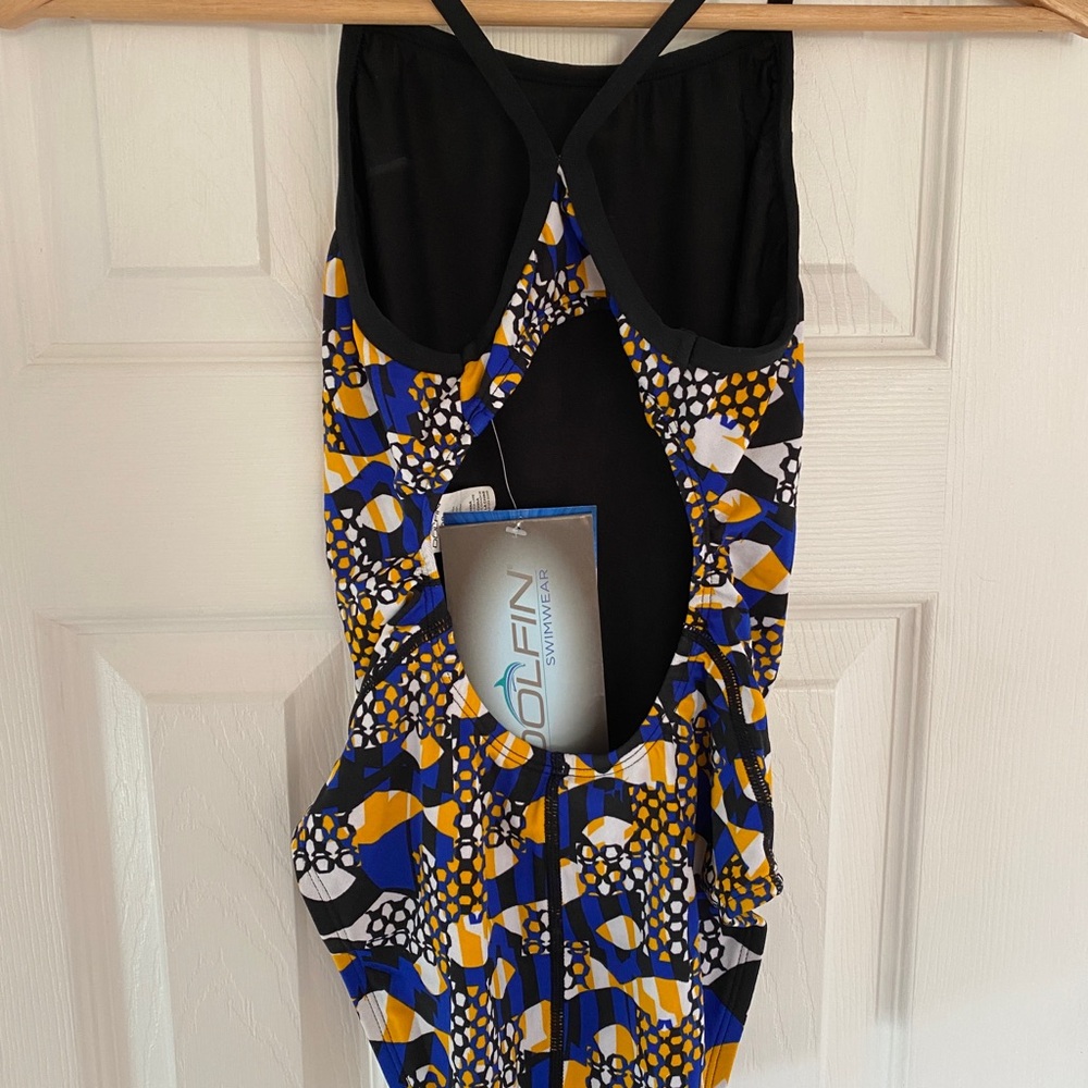 Dolphin Womens Small Swim Suit Size 28 UPF Competition Blue Yellow - Picture 3 of 5